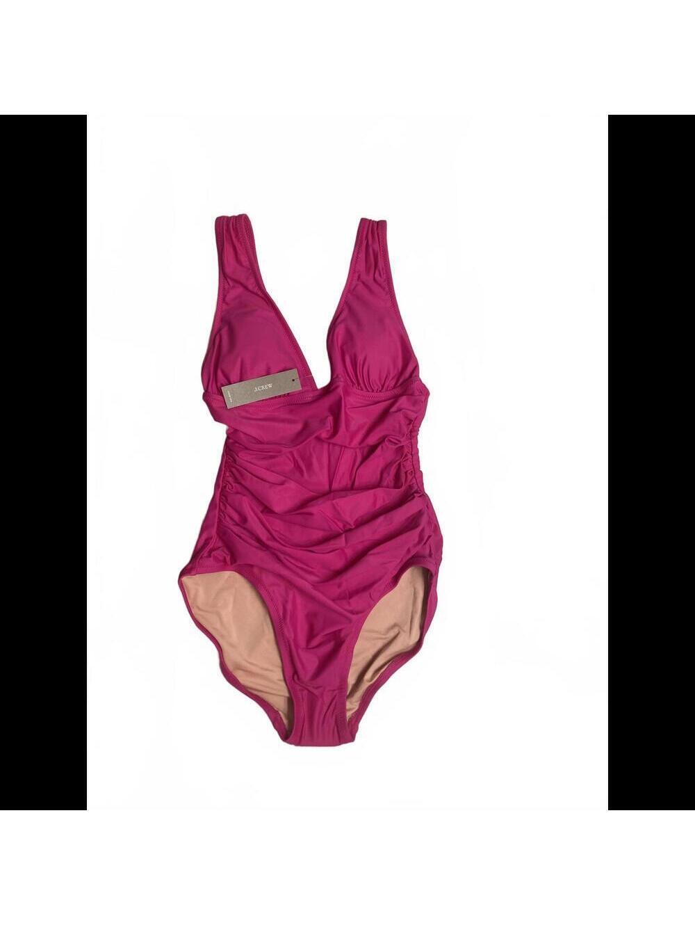 J.Crew Ruched V-neck One-Piece Swimsuit Vibrant Fuschia BC116 NWT Size 2